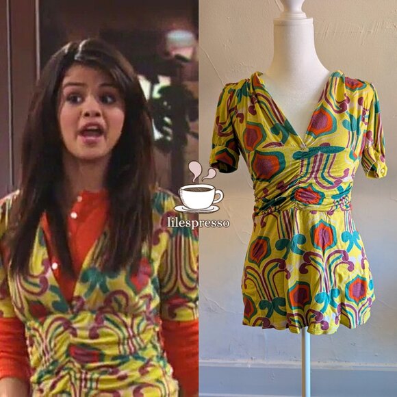 RARE funky mod print blouse ASO alex russo wizards of waverly place (XS) - Picture 1 of 8